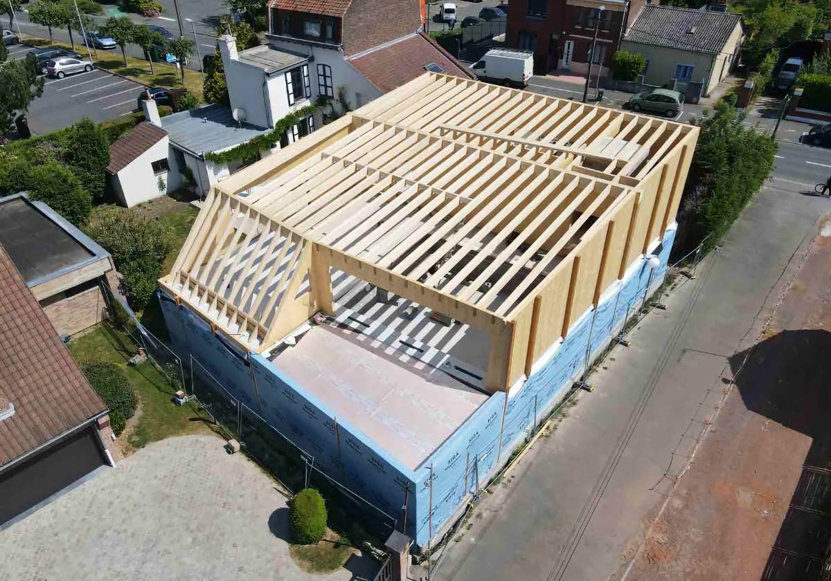 projet Malbranque - charpente, vue aérienne