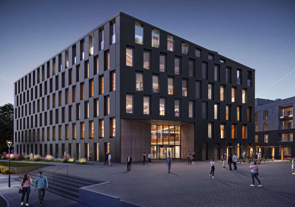 projet Woodhub - facade, soirée